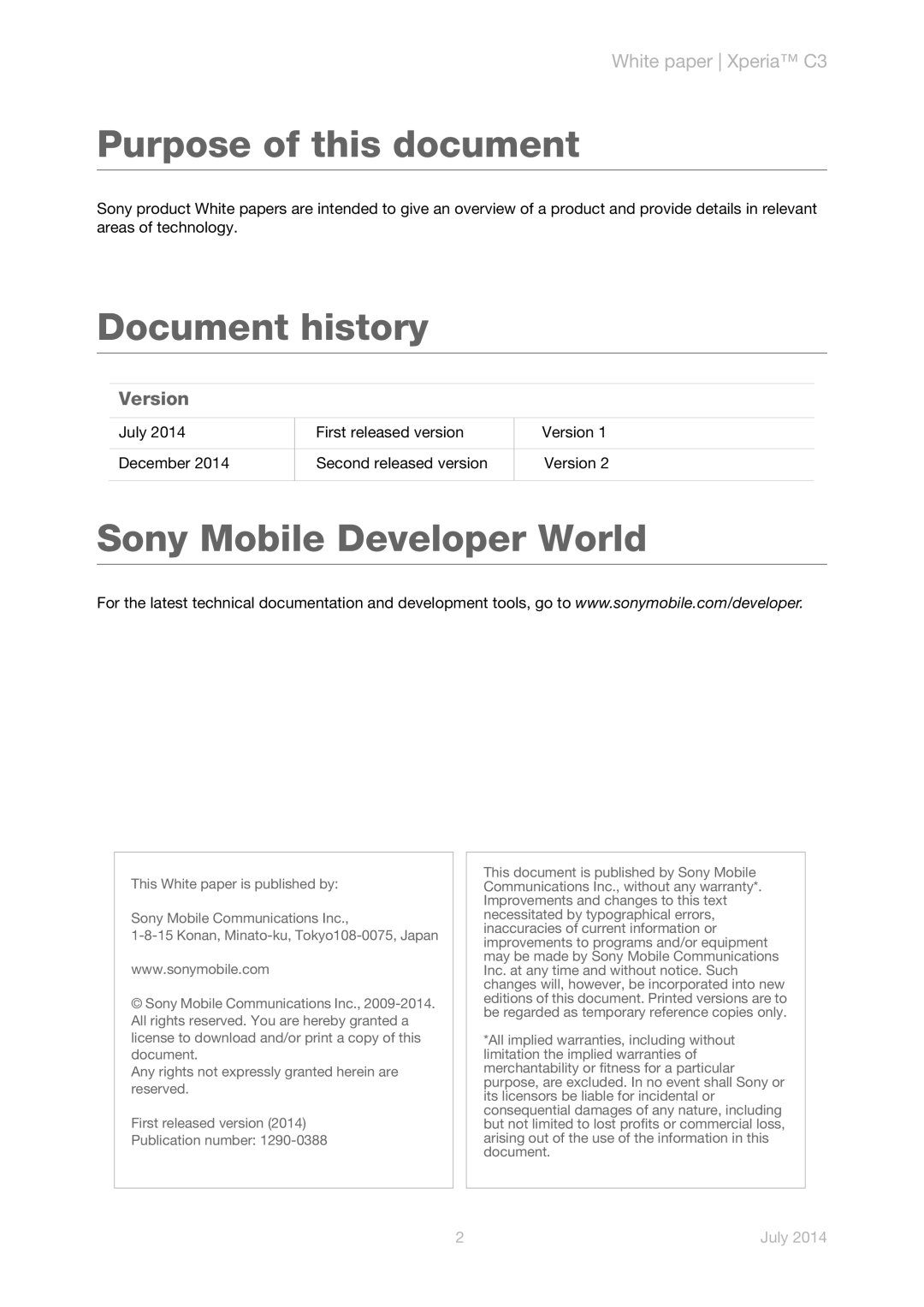 Sony D2533 manual Purpose of this document, Version 