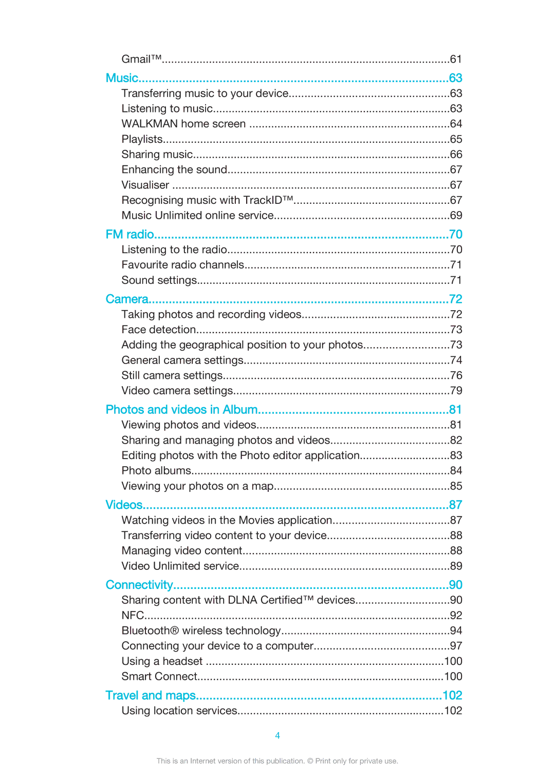 Sony D5322 manual Gmail, Sharing content with Dlna Certified devices, Smart Connect 