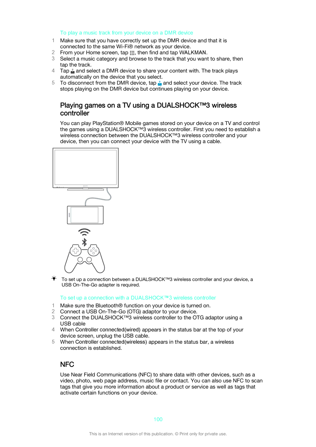 Sony D5503 manual To play a music track from your device on a DMR device, 100 