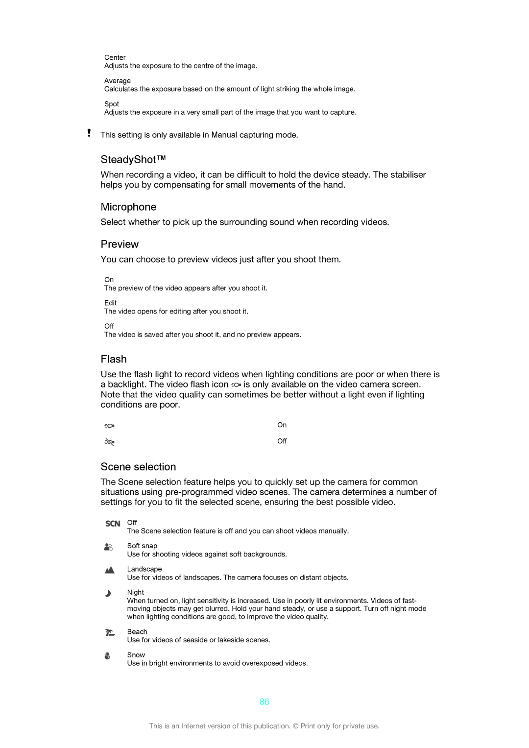 Sony D5503 manual SteadyShot, Microphone 