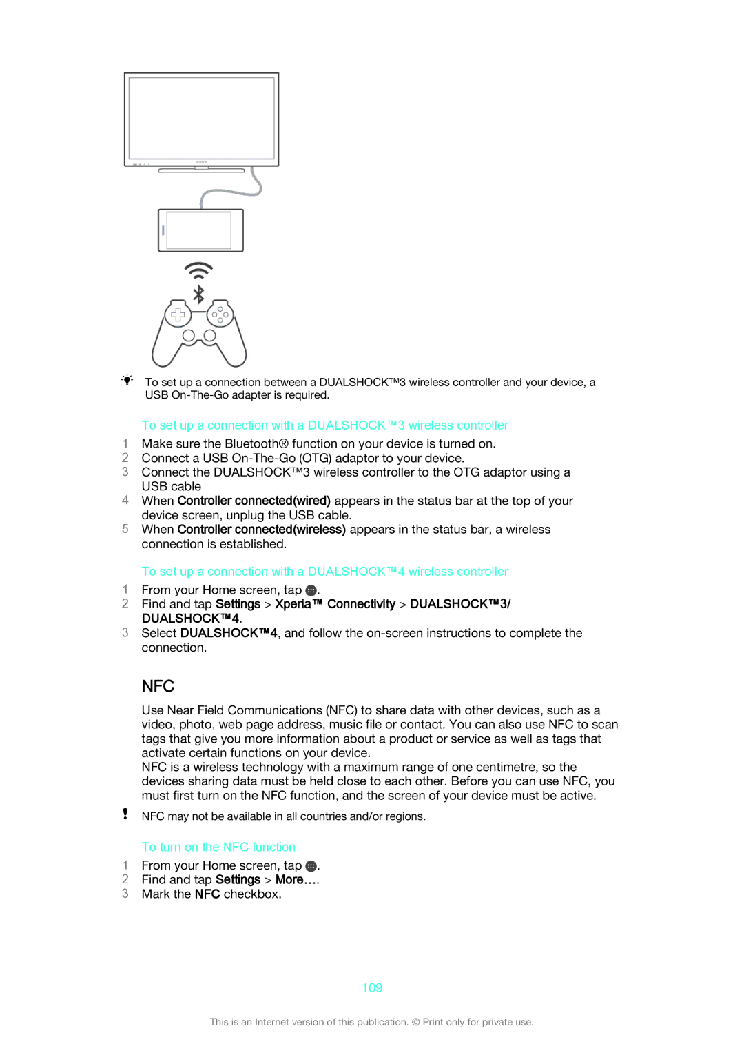 Sony D6633 manual To turn on the NFC function, 109 