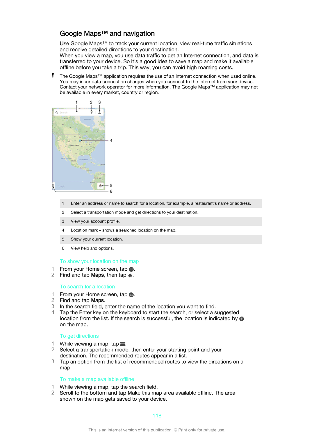 Sony D6633 manual Google Maps and navigation 