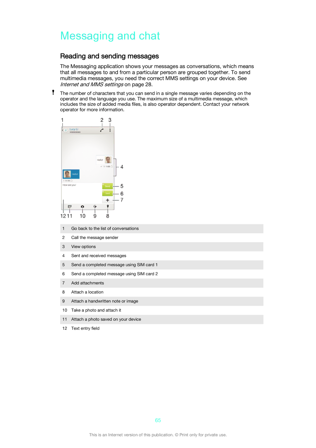 Sony D6633 manual Messaging and chat, Reading and sending messages 