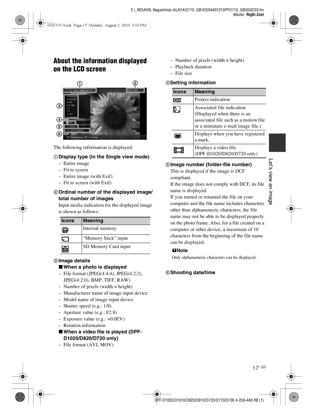 Sony D810 DPF-D720 operating instructions 17 GB, Let’s view an image 