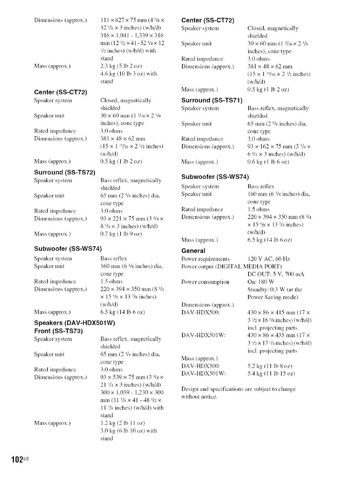 Sony DA V-HDX5OO operating instructions General 