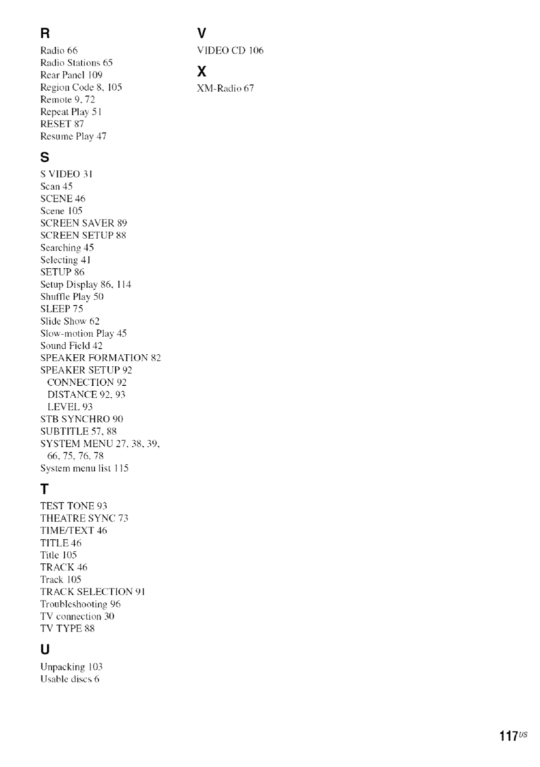 Sony DA V-HDX5OO operating instructions 117us, Sleep 