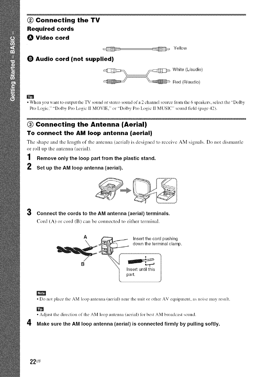 Sony DA V-HDX5OO operating instructions @ Connecting the TV, @ Connecting the Antenna Aerial, 22us 