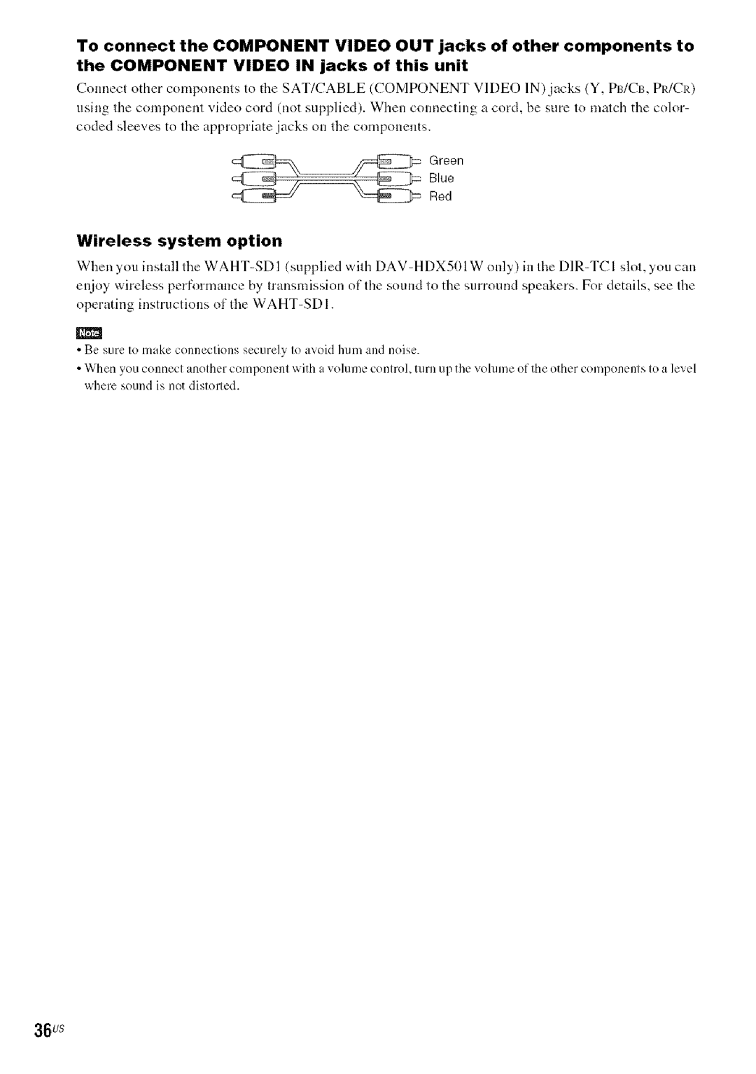 Sony DA V-HDX5OO operating instructions 36us, Wireless system option 