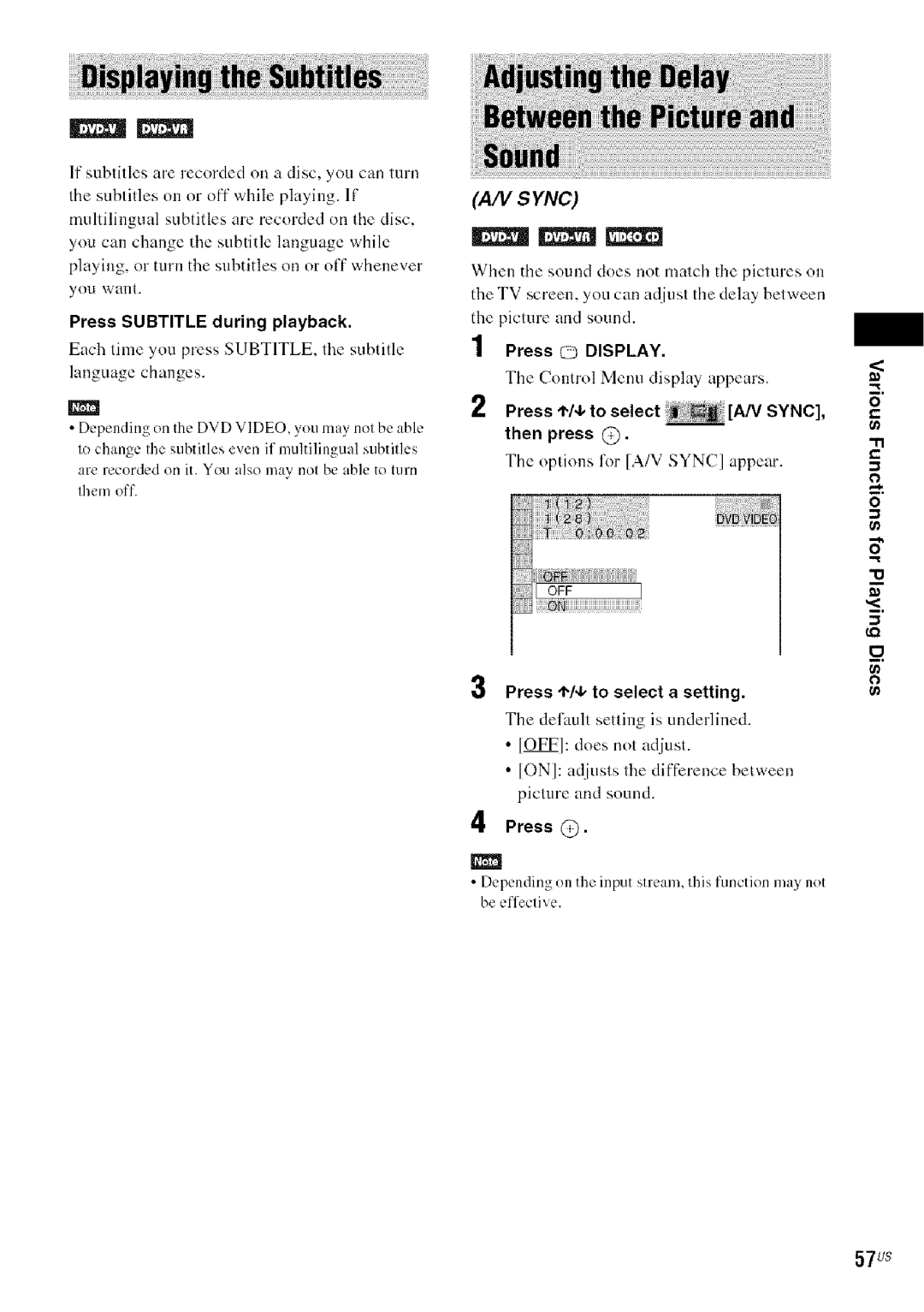 Sony DA V-HDX5OO operating instructions Sync 