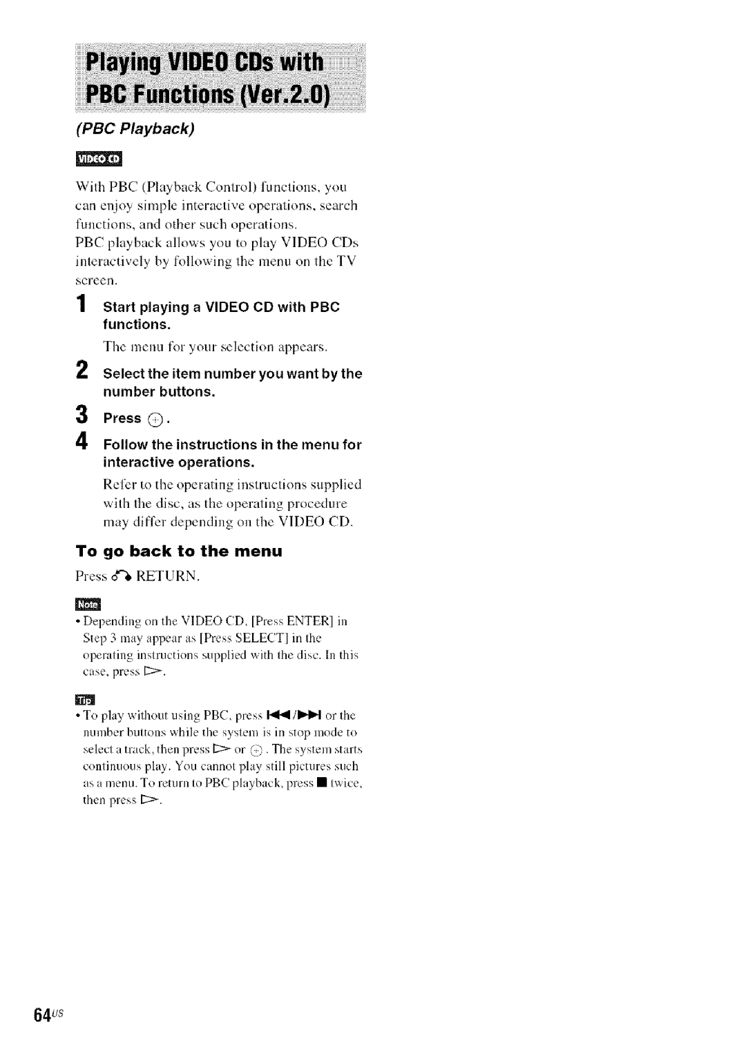 Sony DA V-HDX5OO operating instructions 64us, Select the item number you want by the number buttons, Interactive operations 