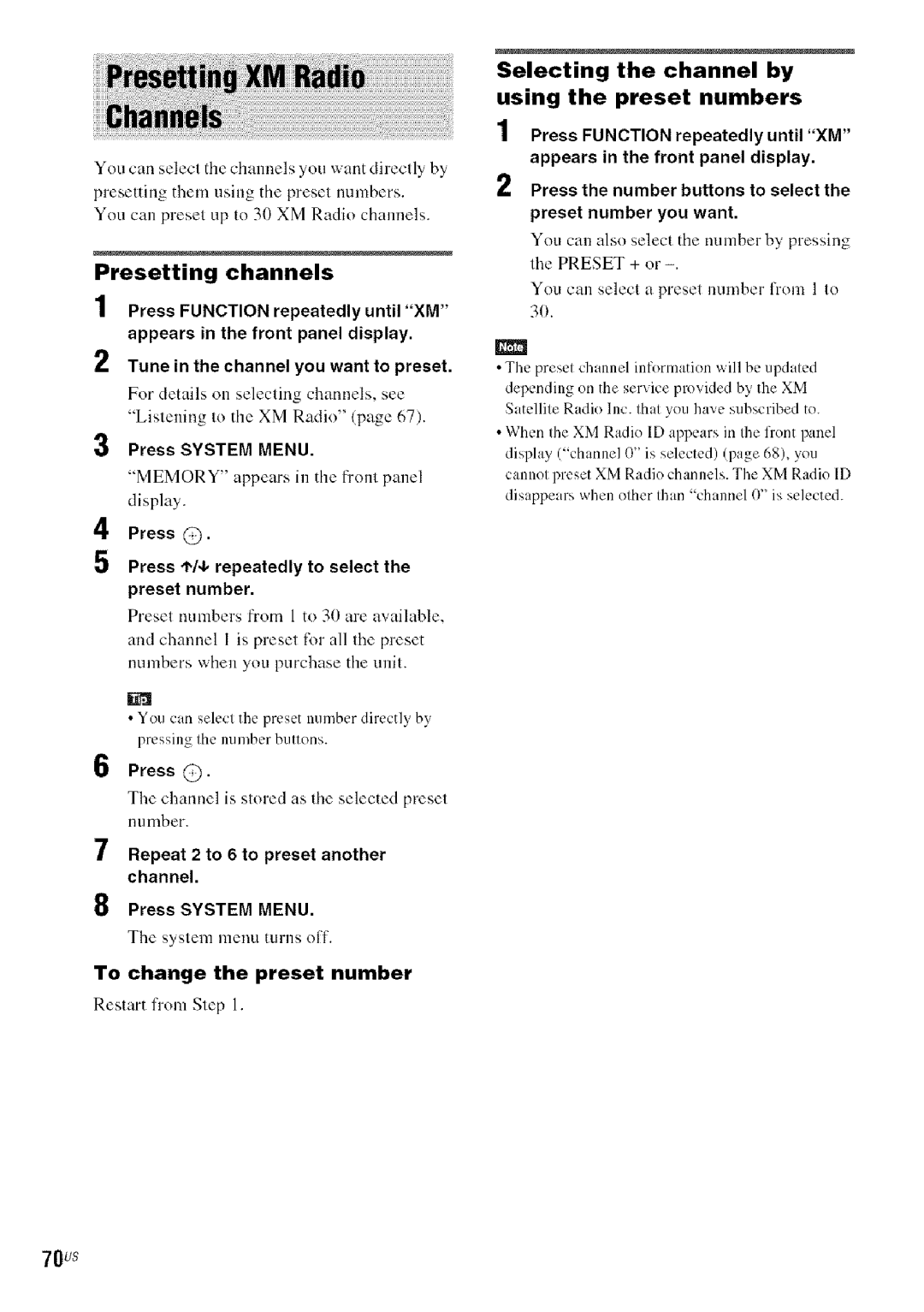 Sony DA V-HDX5OO Presetting channels, Selecting the channel by using the preset numbers, Press System Menu 