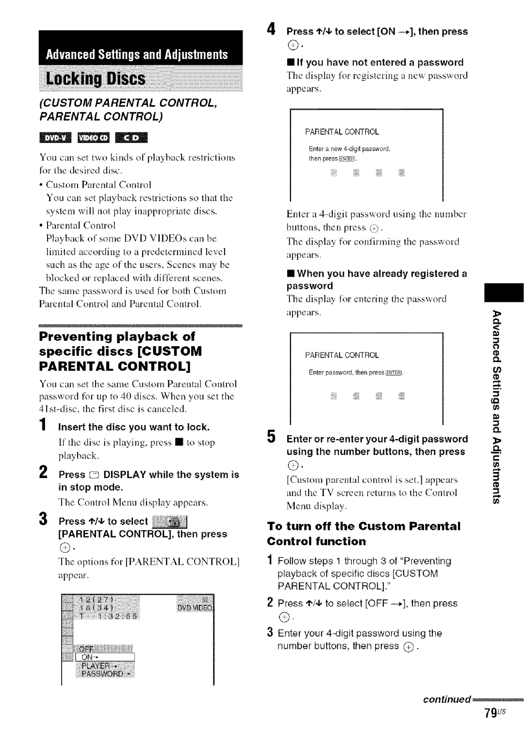 Sony DA V-HDX5OO 79us, When you have already registered a password, Displuy lkrentering the pUSSvvord Appears 