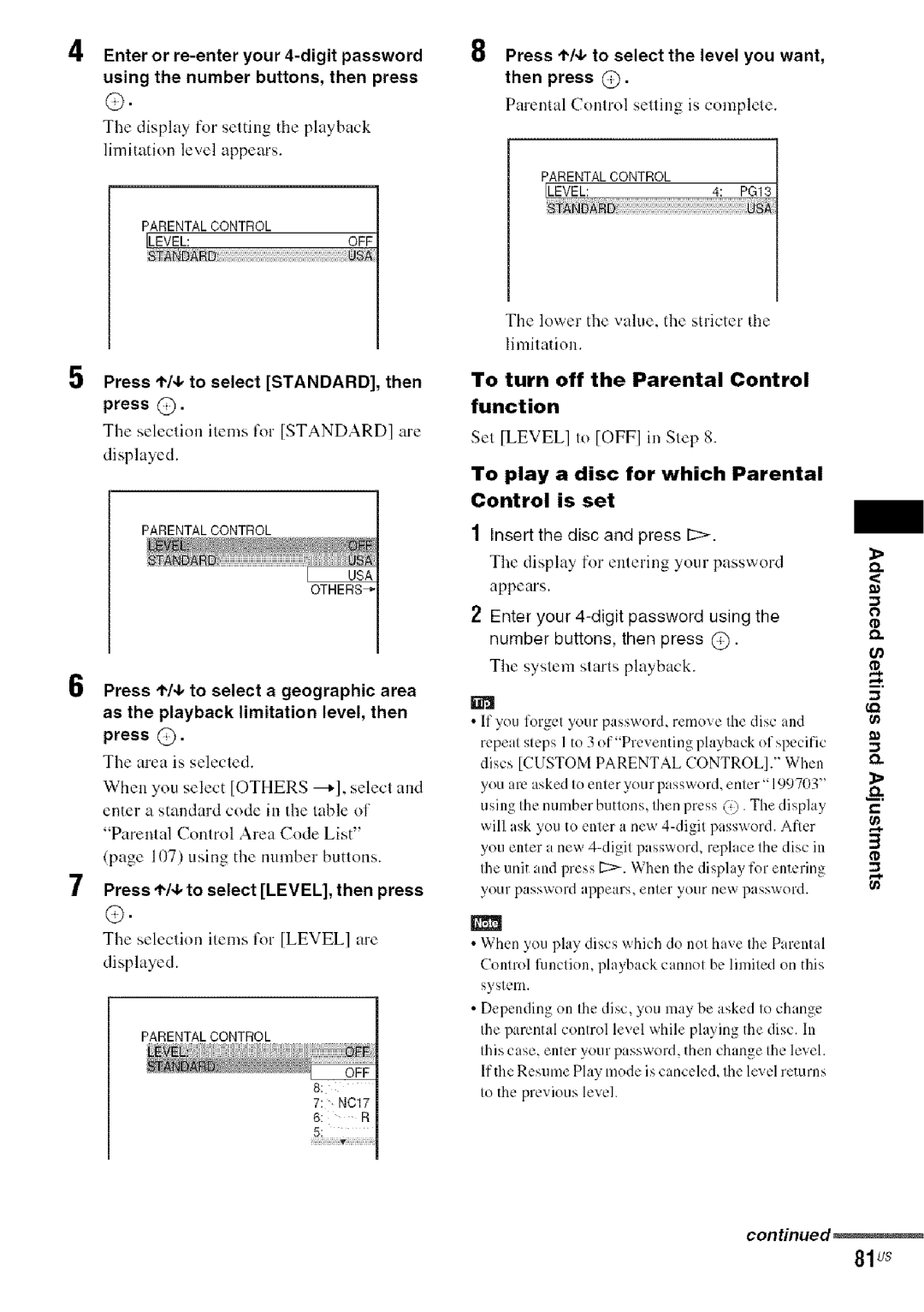 Sony DA V-HDX5OO operating instructions 81us 