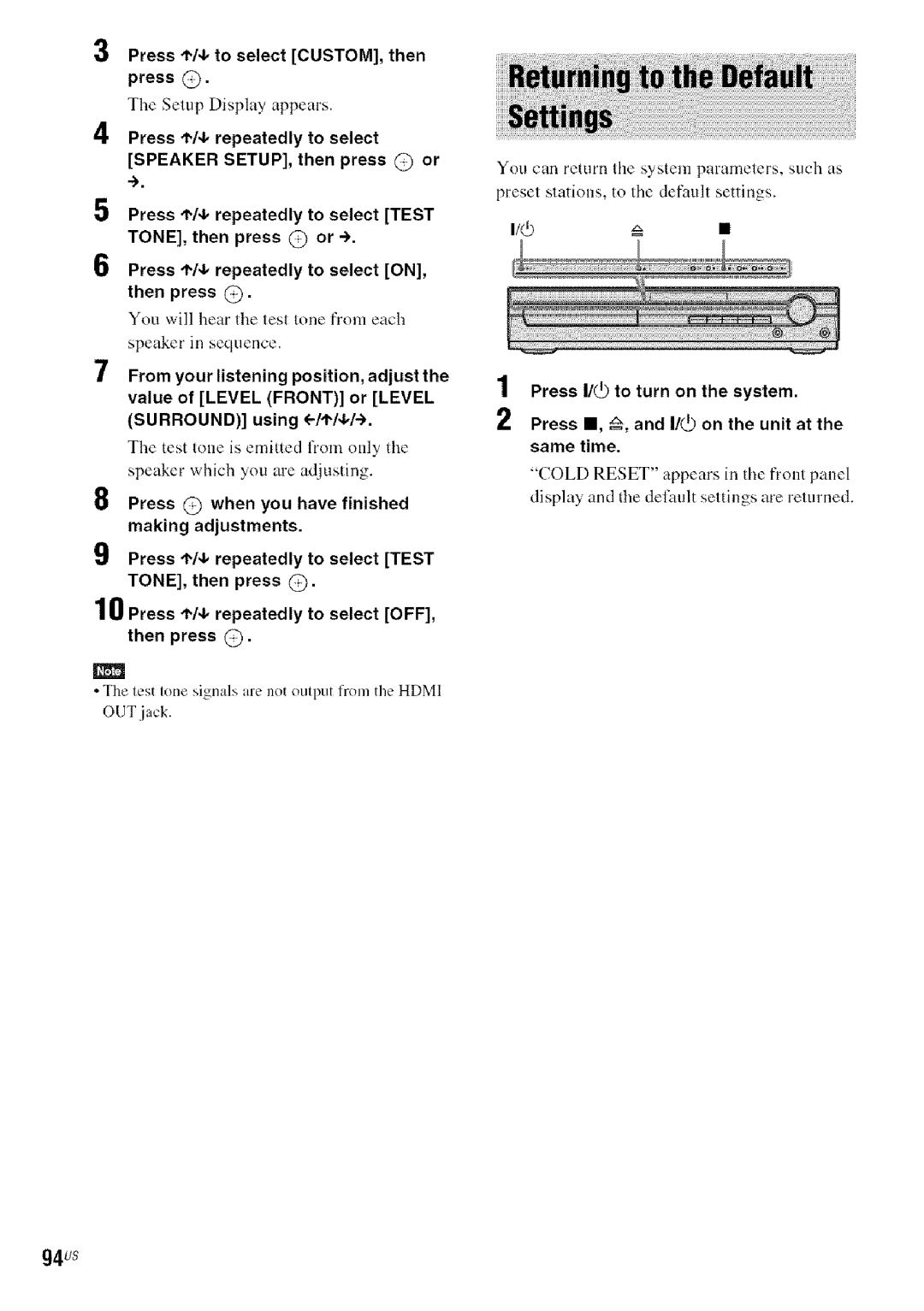 Sony DA V-HDX5OO operating instructions G4us, Press ,I,/4, to select CUSTOM, then Press @ 