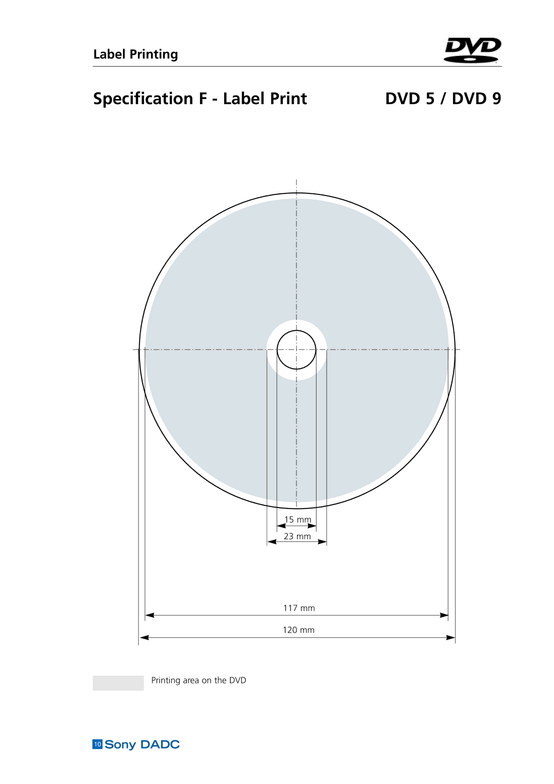 Sony DADC manual Specification F Label Print DVD 5 / DVD 