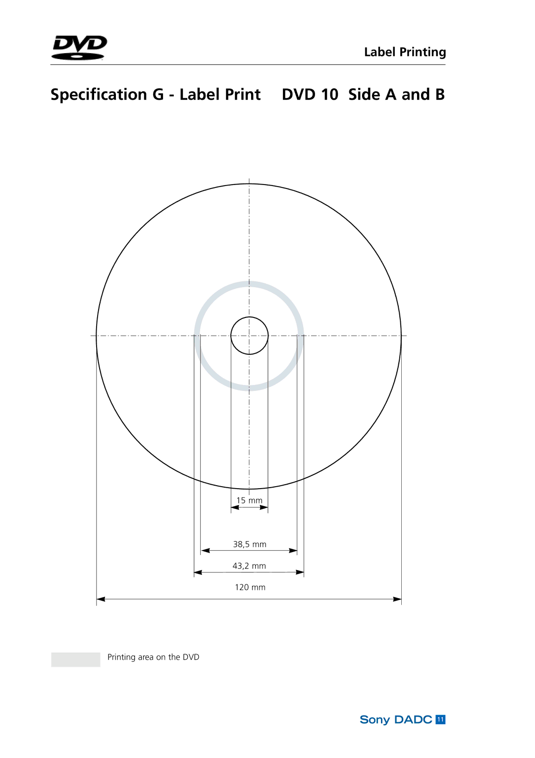 Sony DADC manual Specification G Label Print DVD 10 Side a and B 