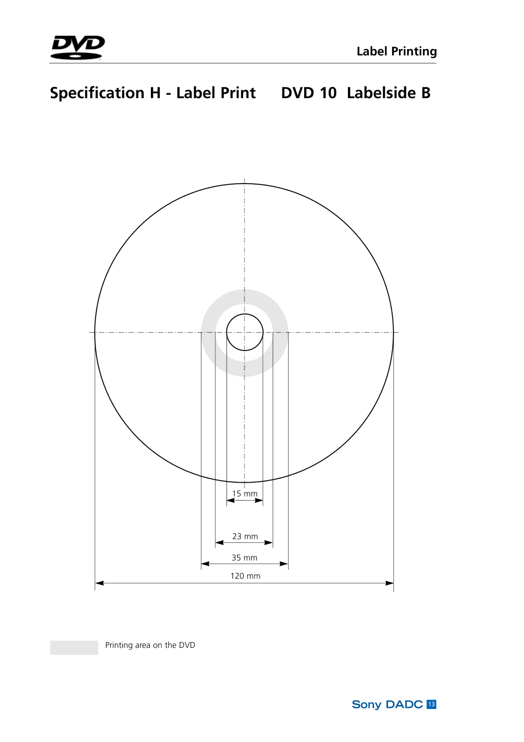 Sony DADC manual Specification H Label Print DVD 10 Labelside B 