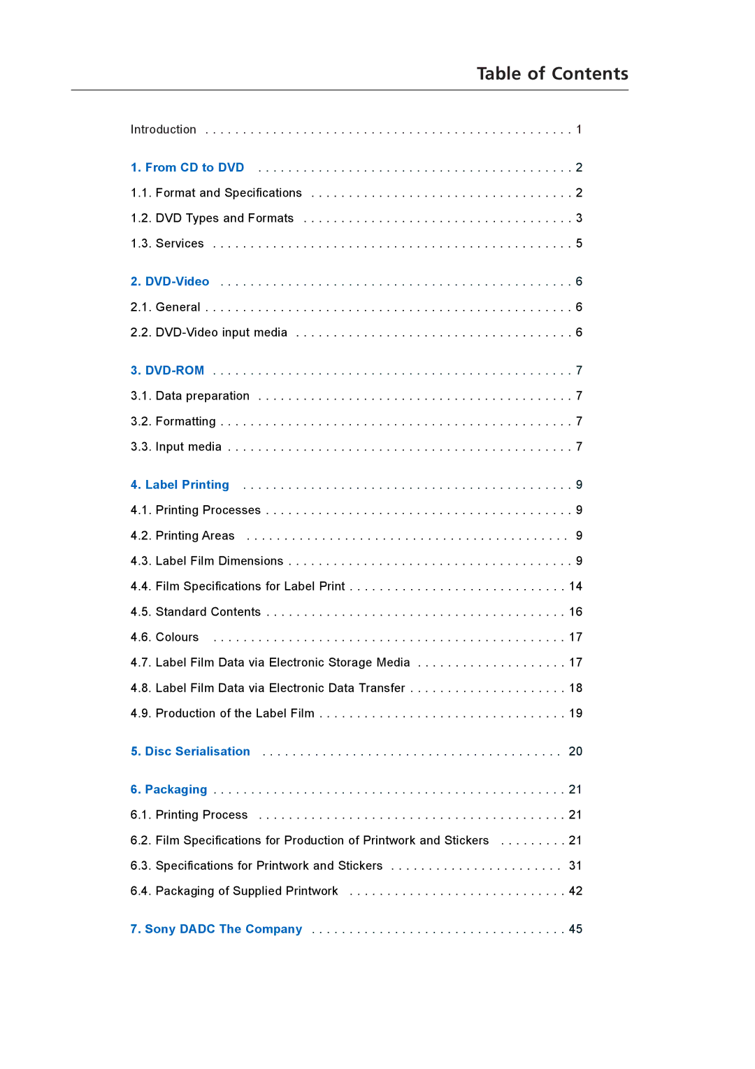 Sony DADC manual Table of Contents 