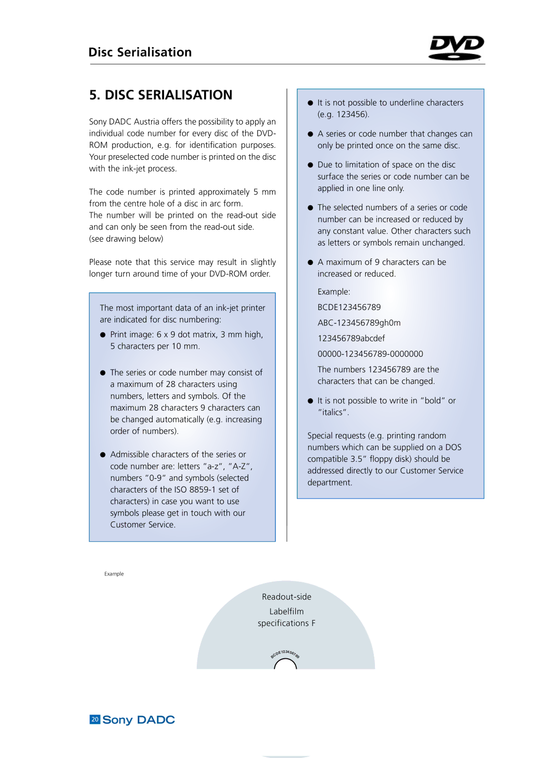 Sony DADC manual Disc Serialisation 