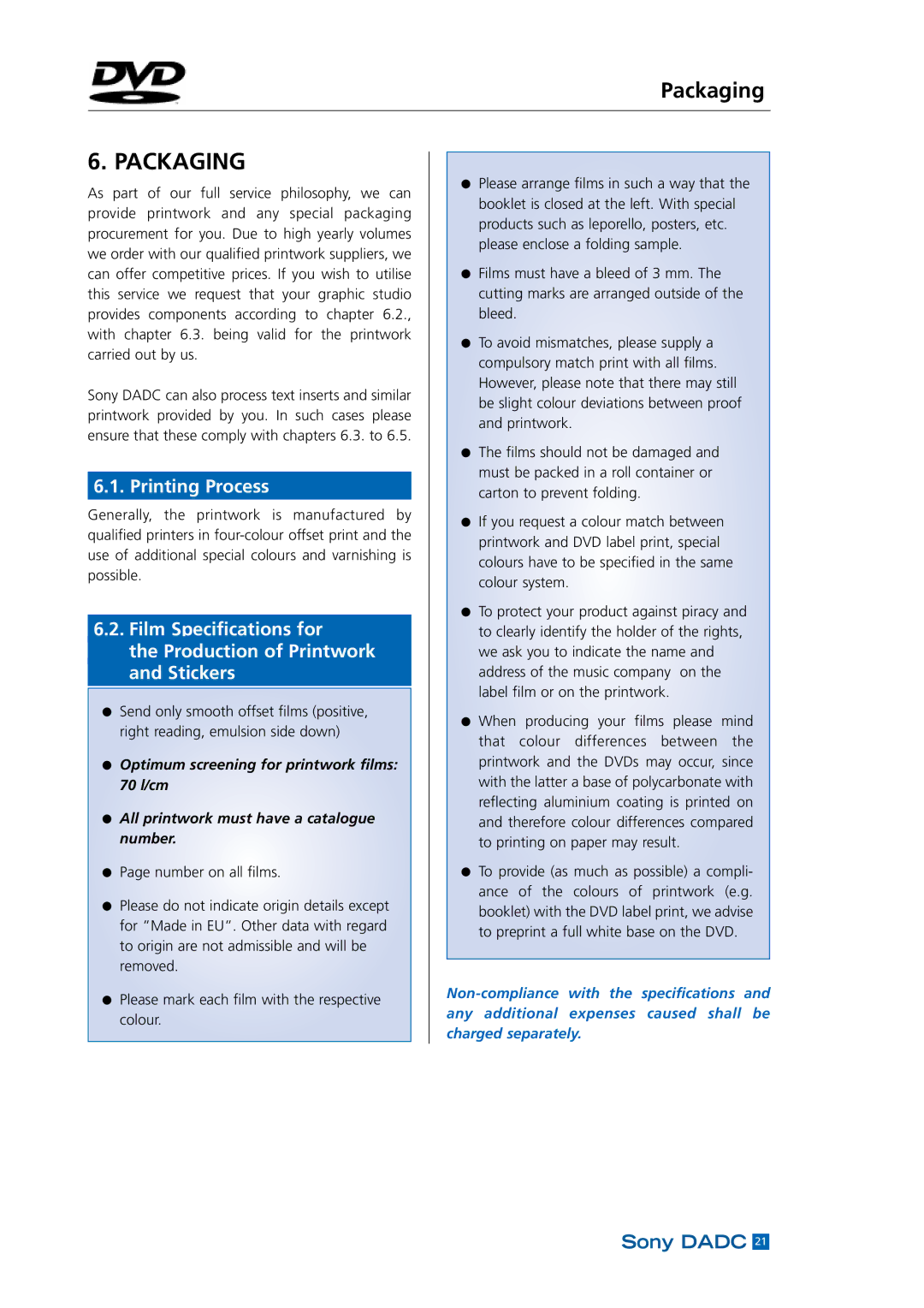 Sony DADC manual Packaging, Printing Process 