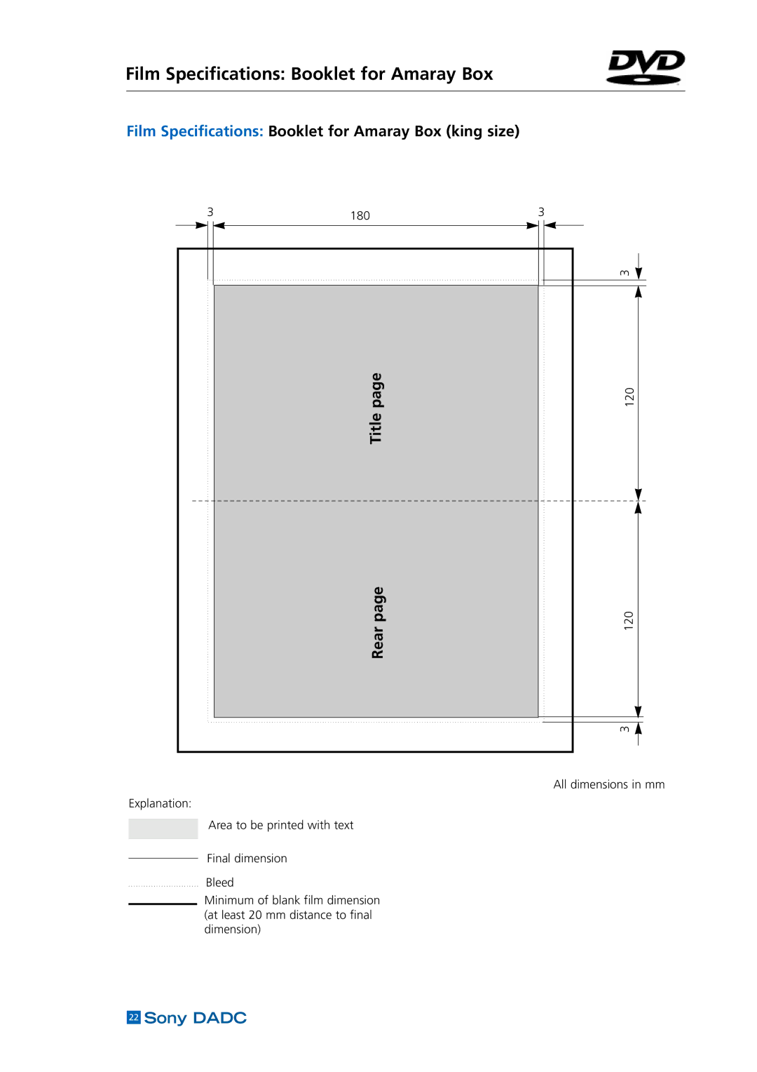 Sony DADC manual Film Specifications Booklet for Amaray Box king size, Title Rear 