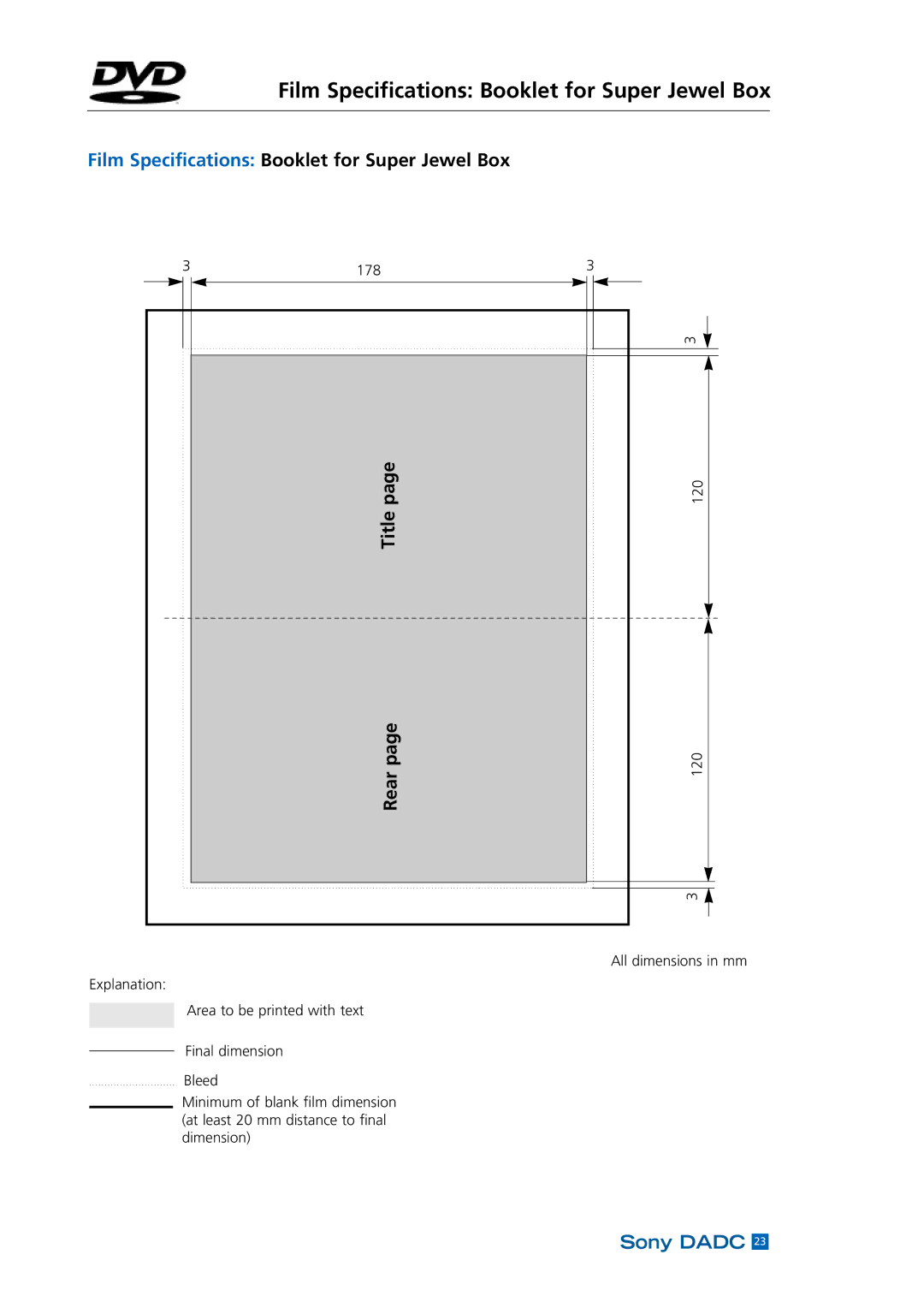 Sony DADC manual Film Specifications Booklet for Super Jewel Box 