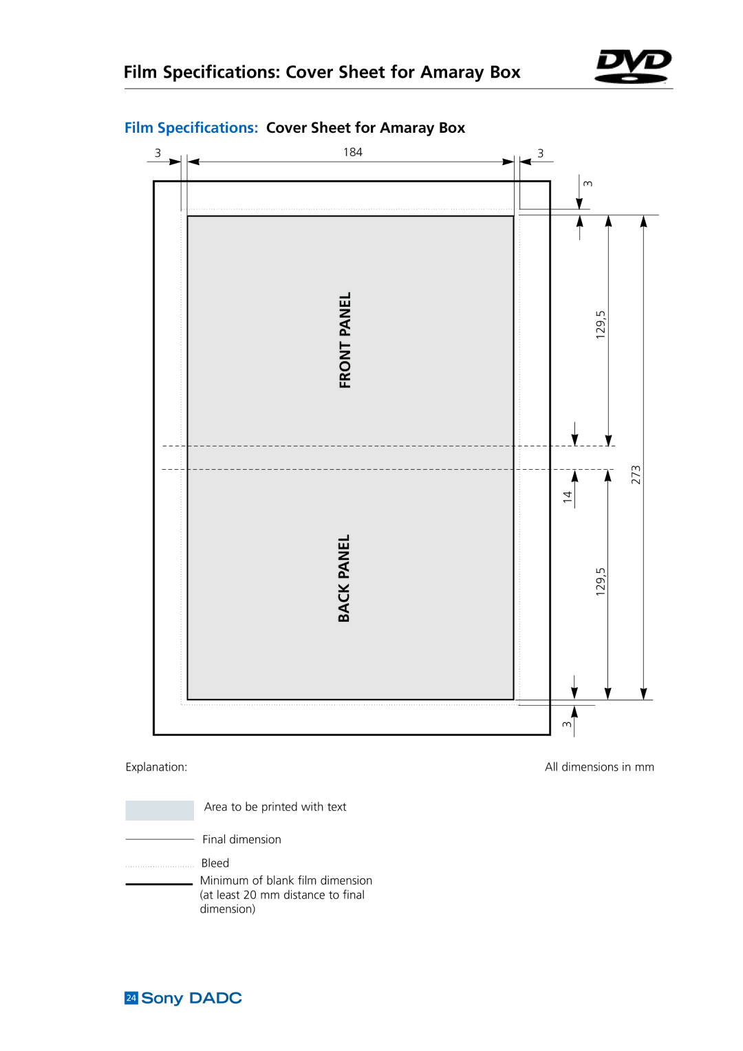 Sony DADC manual Film Specifications Cover Sheet for Amaray Box 