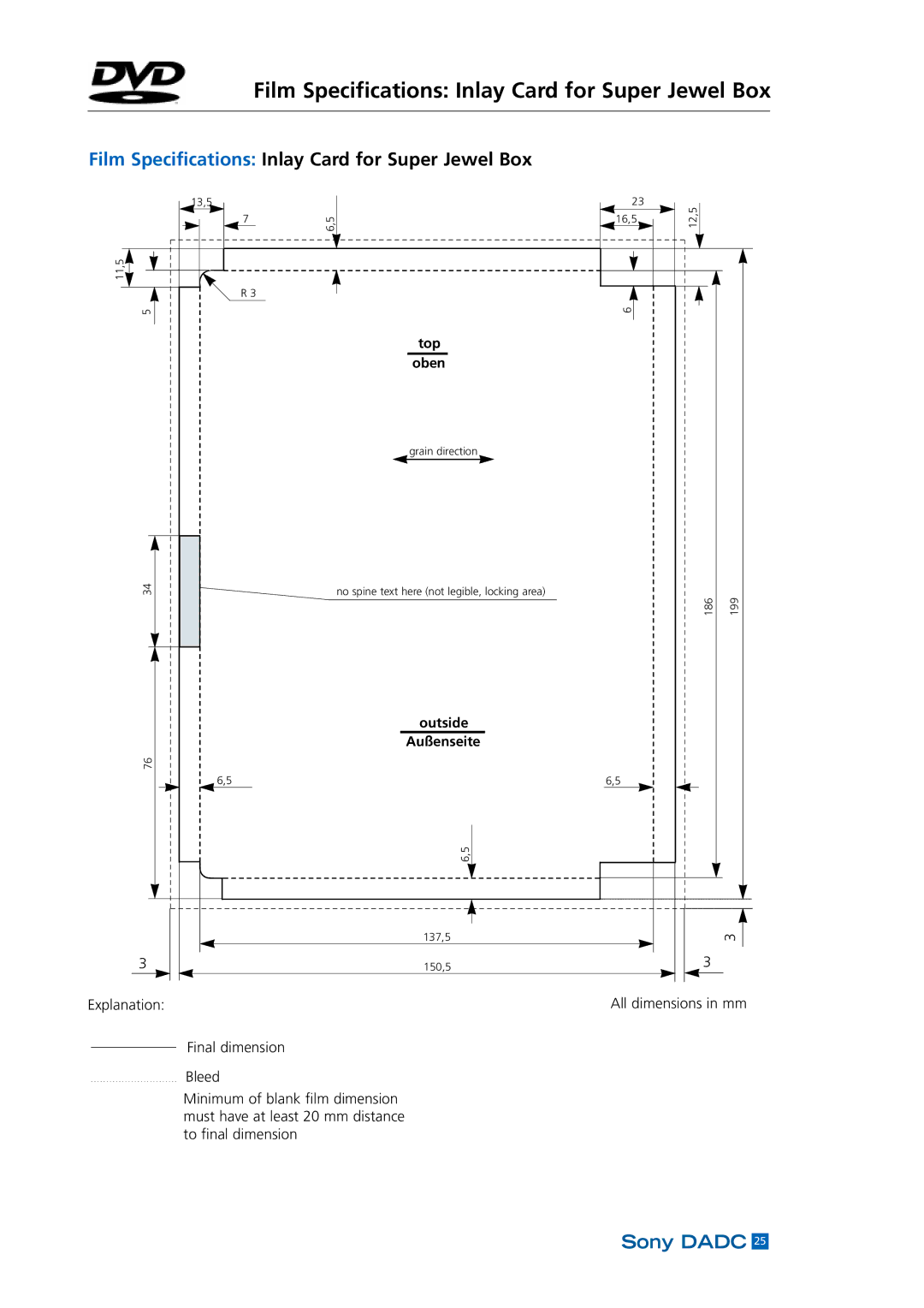 Sony DADC manual Film Specifications Inlay Card for Super Jewel Box 