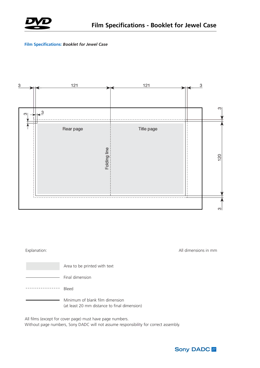 Sony DADC manual Film Specifications Booklet for Jewel Case 