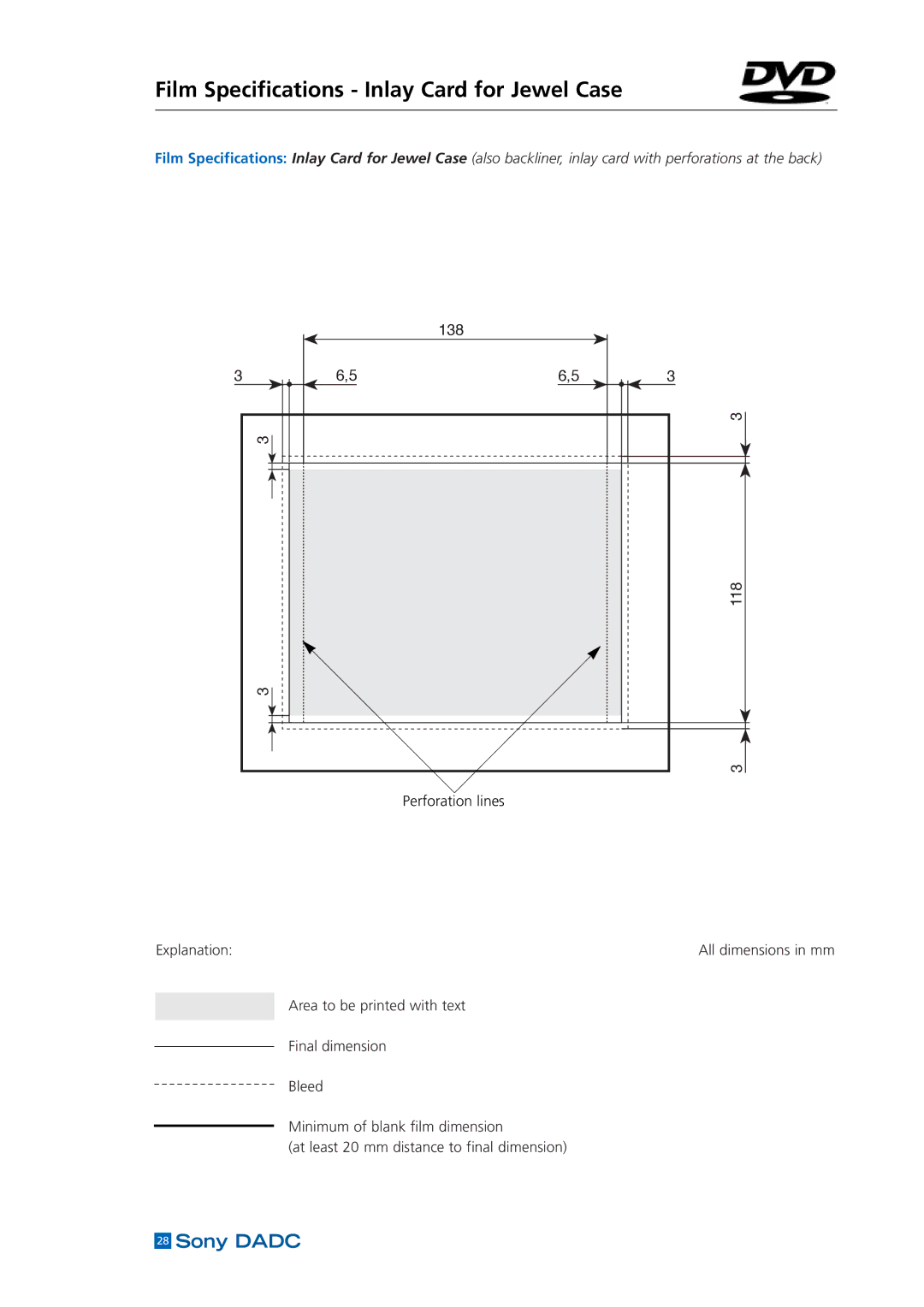 Sony DADC manual Film Specifications Inlay Card for Jewel Case 