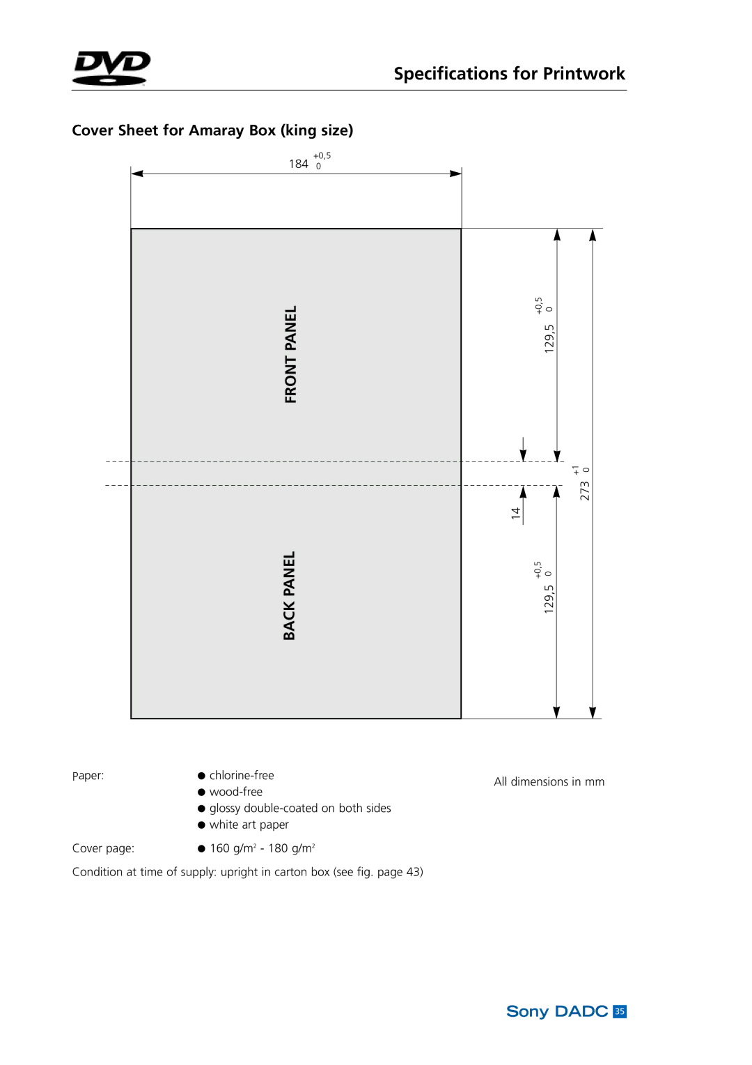 Sony DADC manual Cover Sheet for Amaray Box king size, Front Panel Back Panel 