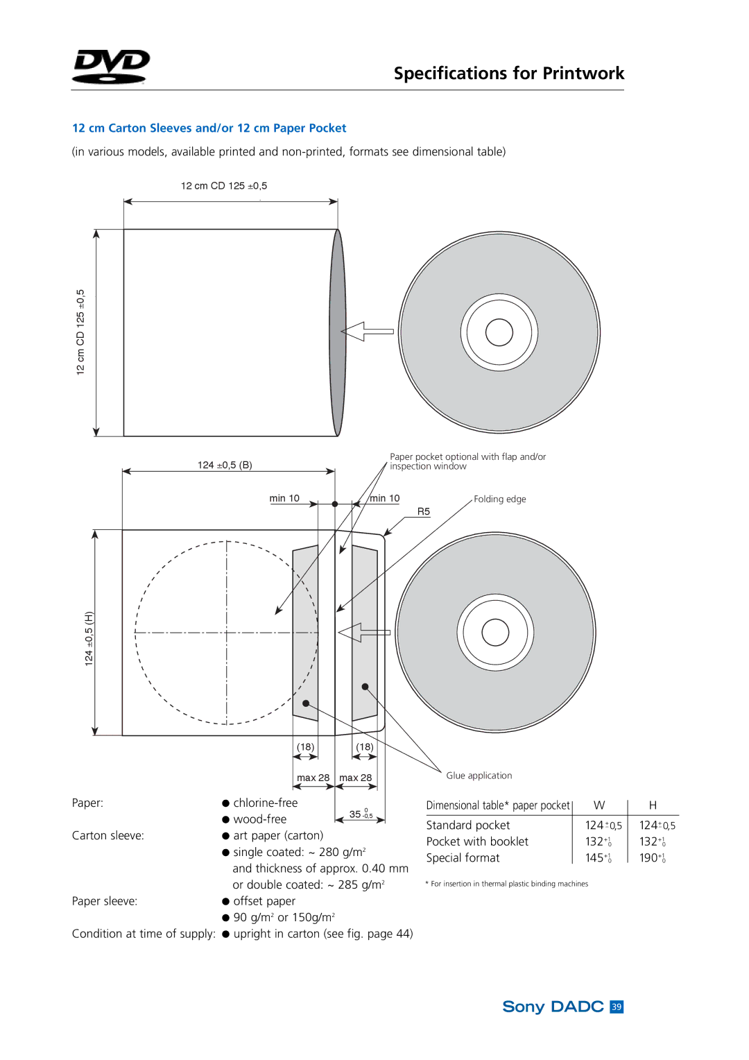 Sony DADC manual Cm Carton Sleeves and/or 12 cm Paper Pocket 