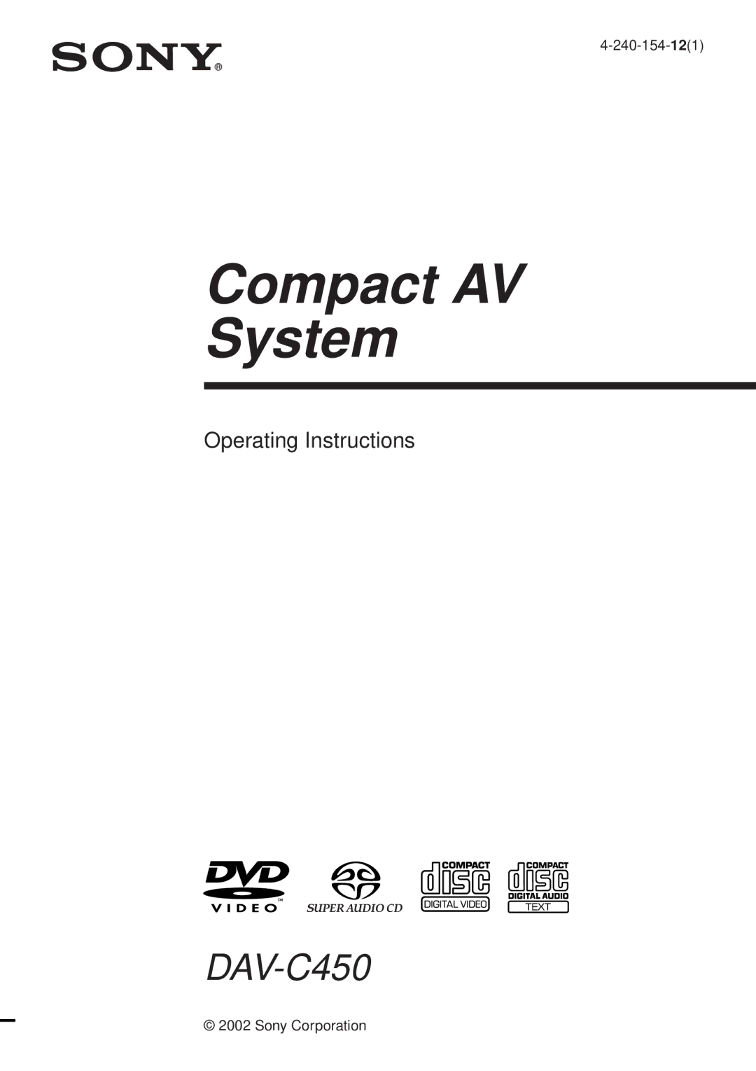 Sony DAV-C450 manual Compact AV System 