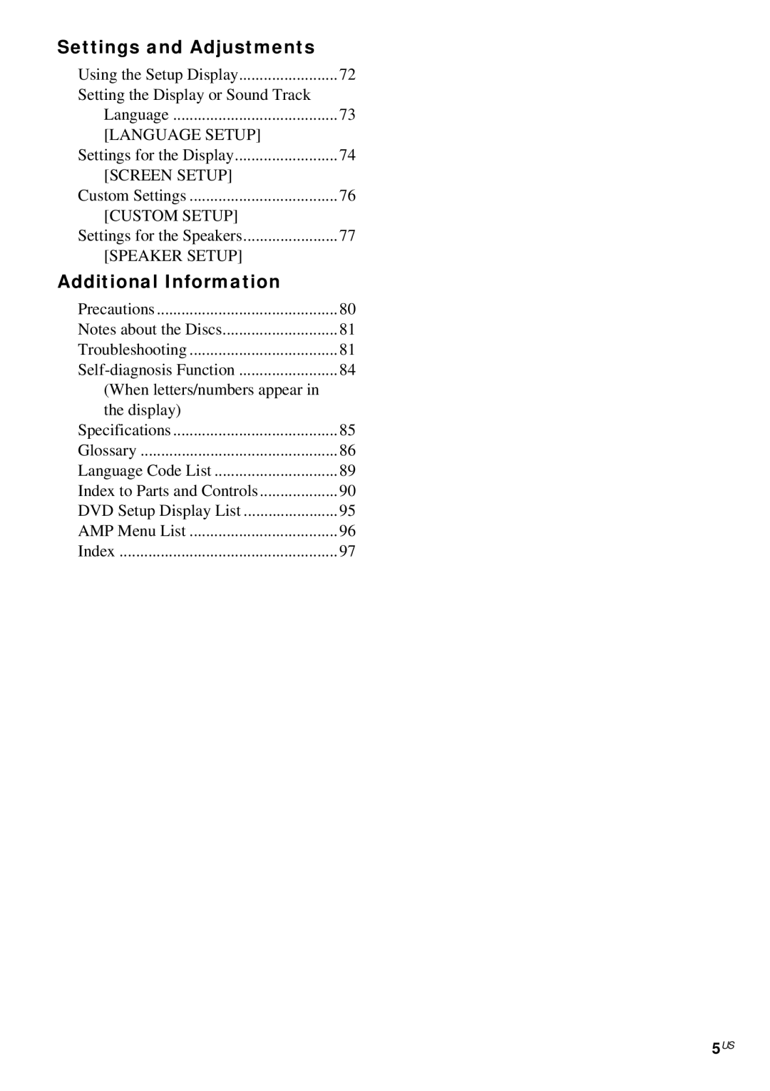 Sony DAV-FX10 manual Settings and Adjustments, Additional Information 