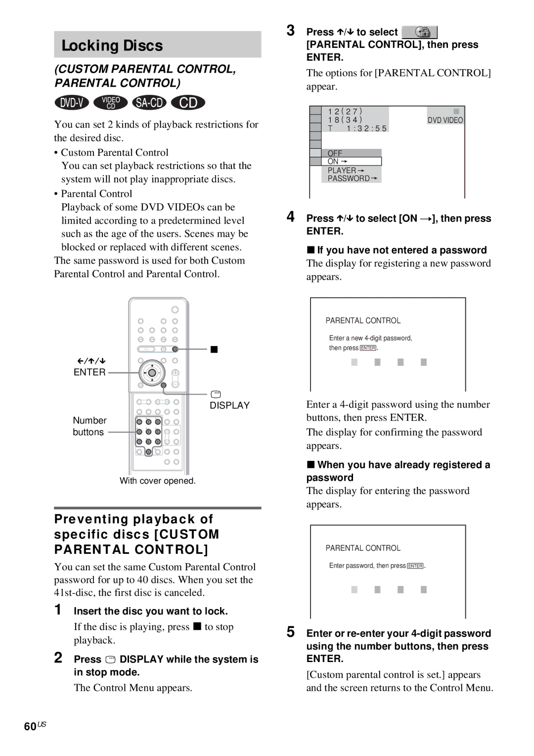 Sony DAV-FX10 manual Locking Discs, 60US 