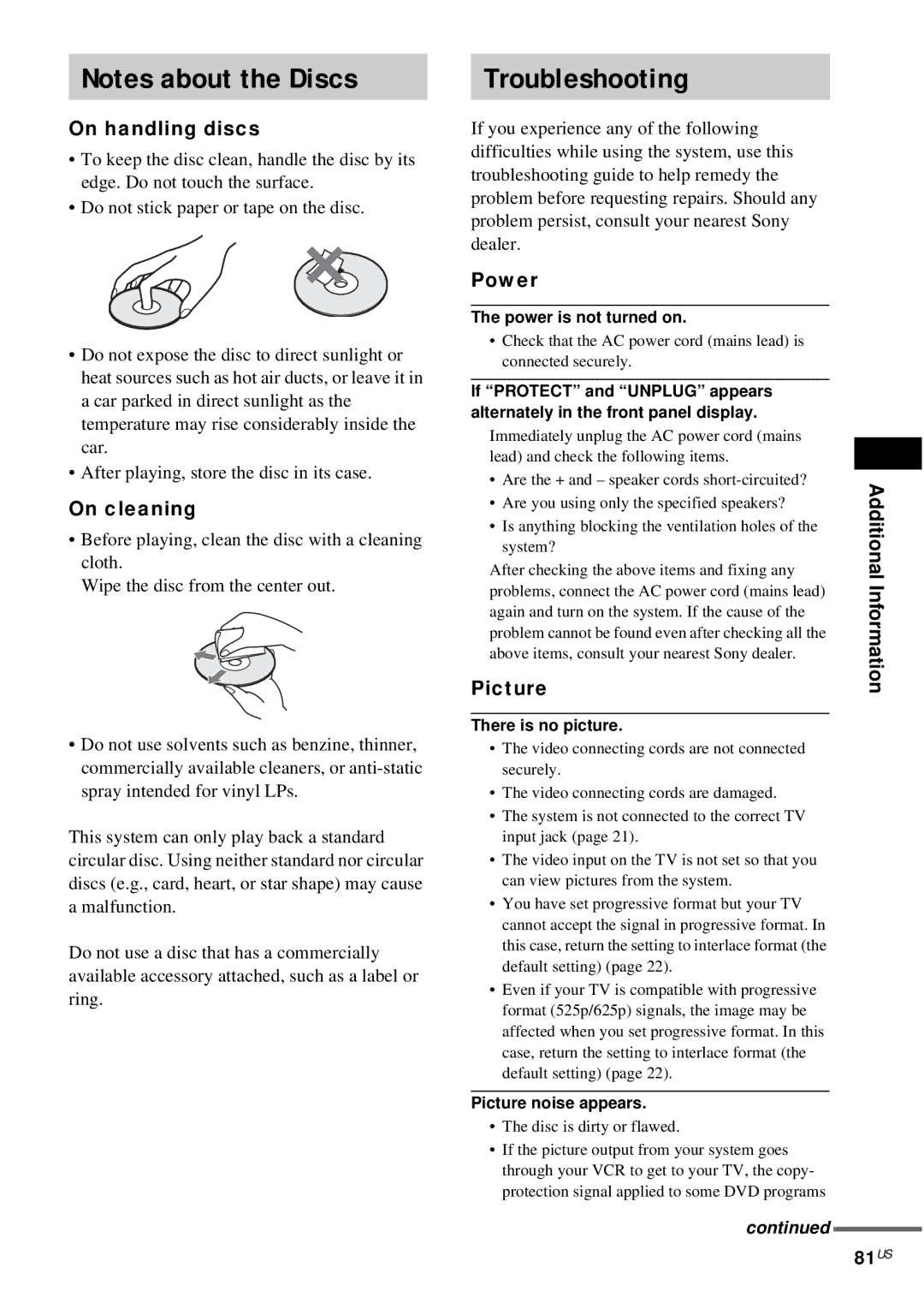 Sony DAV-FX10 manual Troubleshooting, 81US 