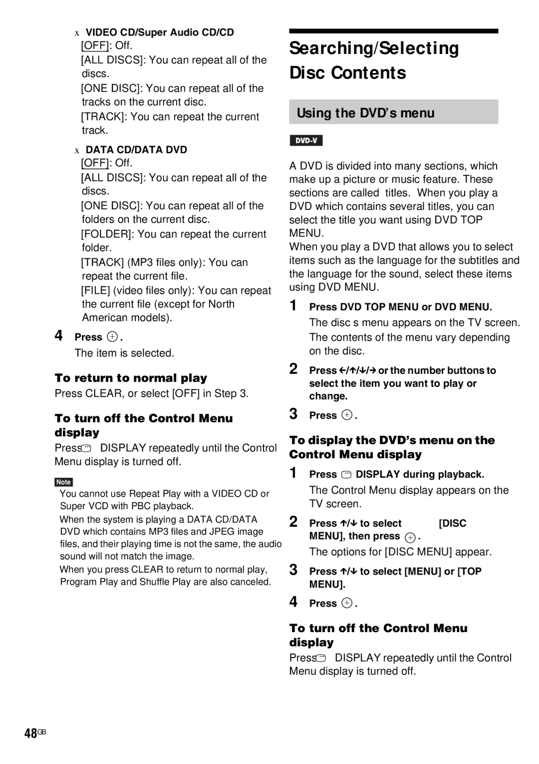 Sony DAV-HDX685 manual Searching/Selecting Disc Contents 