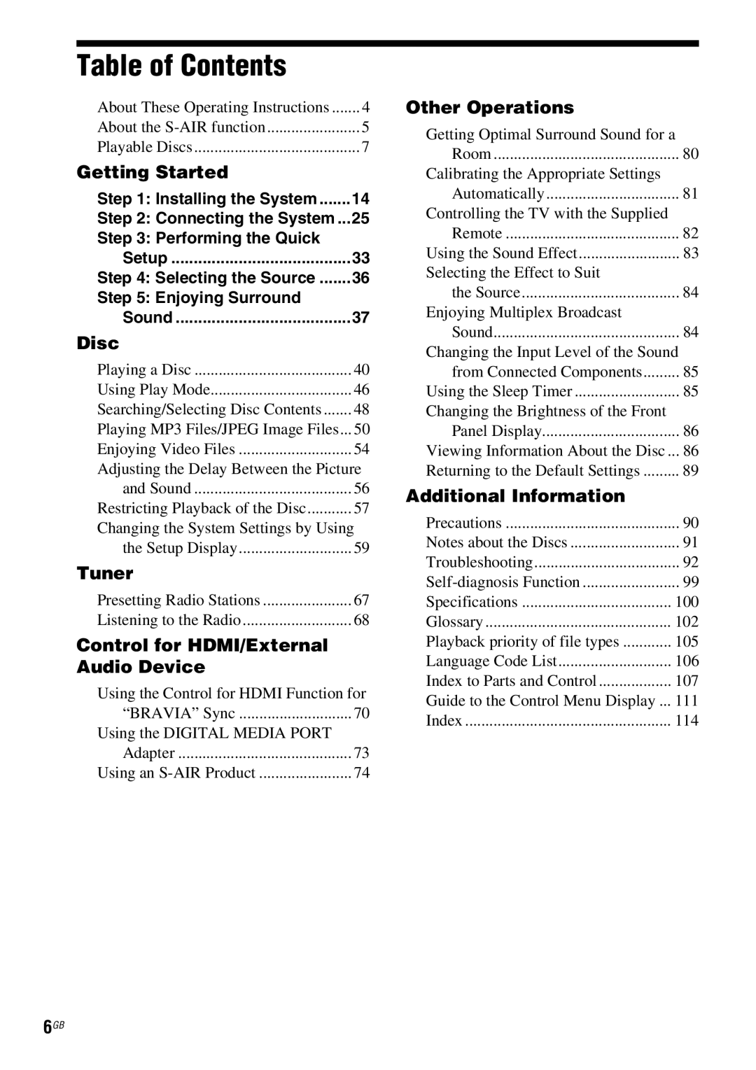 Sony DAV-HDX685 manual Table of Contents 