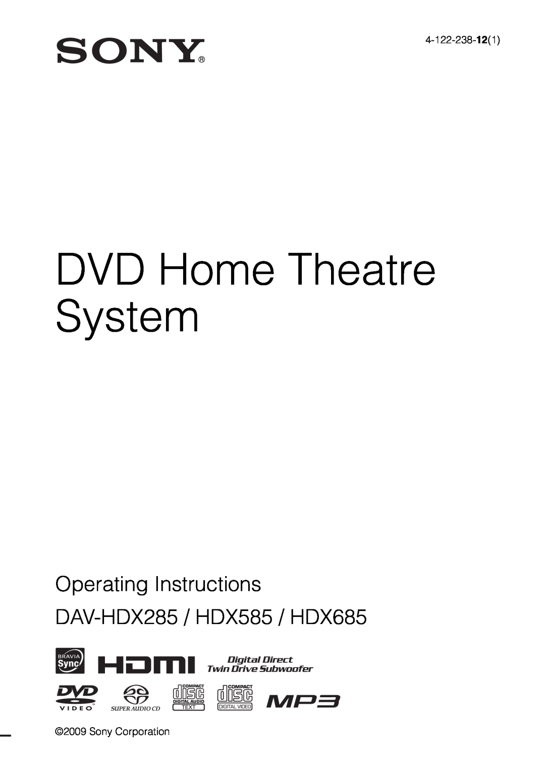 Sony DAV-HDX685 manual DVD Home Theatre System, Operating Instructions, DAV-HDX285 /HDX585 / HDX685 