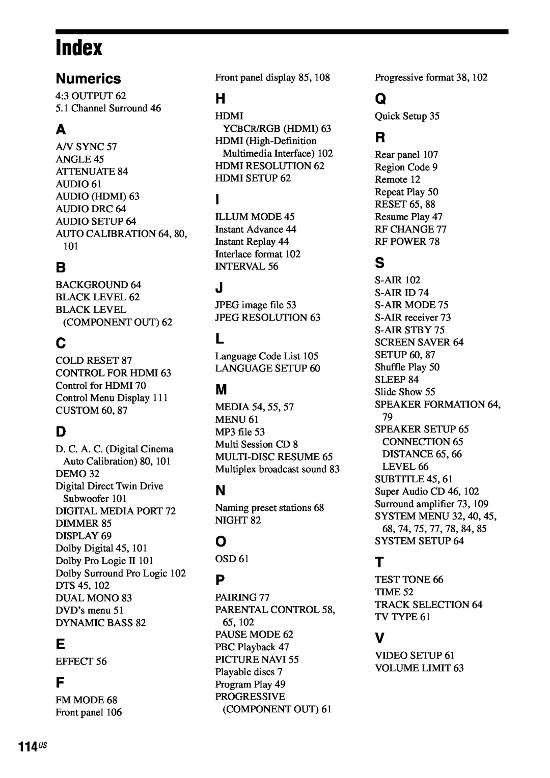 Sony DAV-HDX686W manual Index, Numerics 