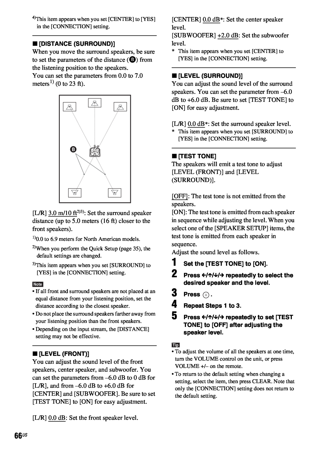Sony DAV-HDX686W manual xDISTANCE SURROUND, xLEVEL FRONT, xLEVEL SURROUND, xTEST TONE, Press 4 Repeat Steps 1 to 