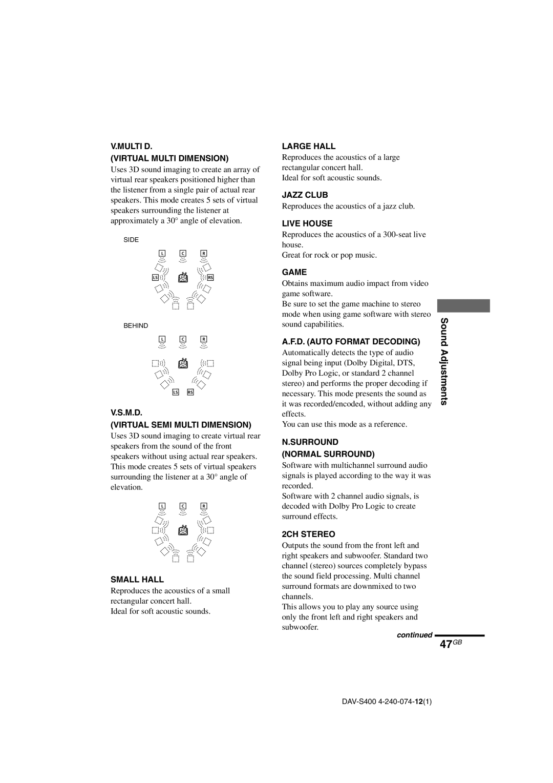 Sony DAV-S400 manual 47GB 