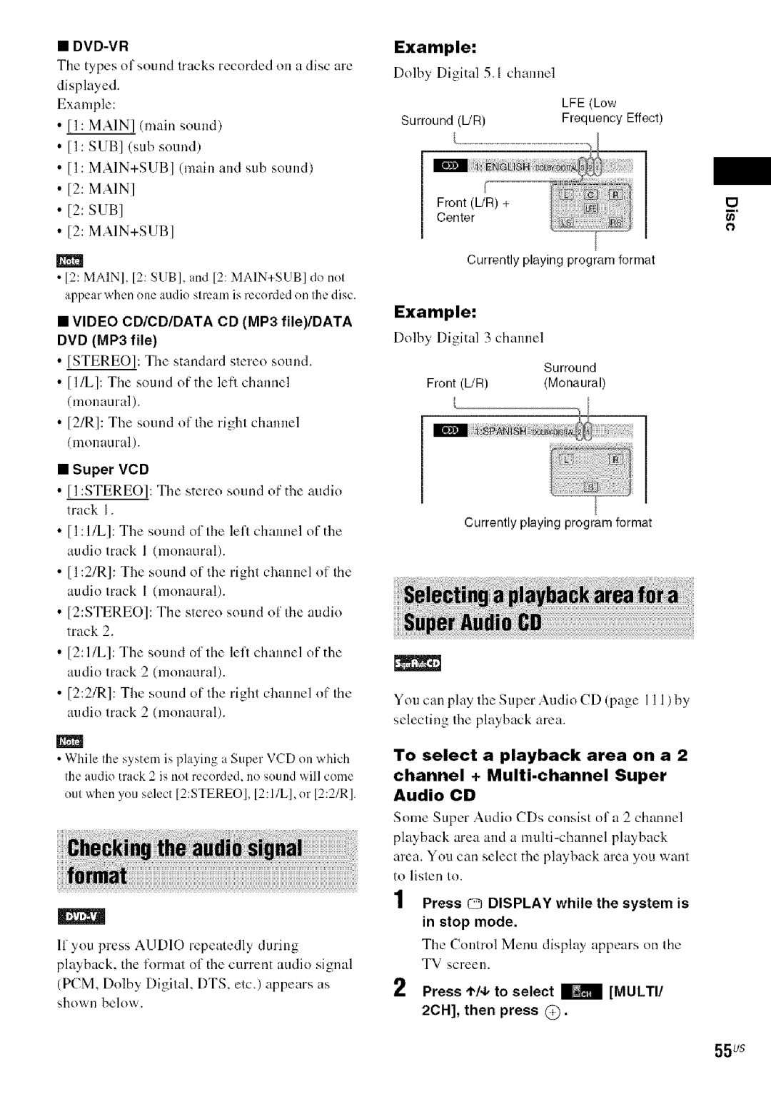 Sony HDX277WC, DAVHDX279W, HDX576WF manual Example, Dolhy Digital 5.1 channel, Dvd-Vr, Multi 