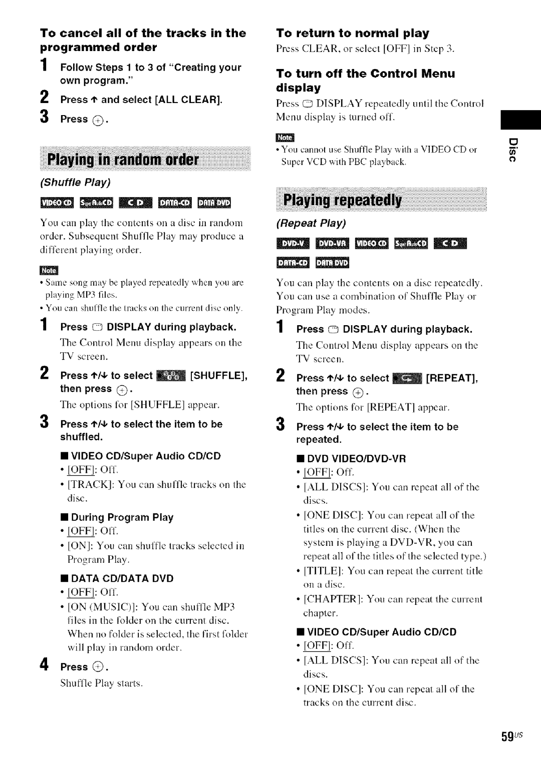 Sony HDX576WF, DAVHDX279W, HDX277WC Ioff Off Track You can shuffle tracks on the disc, Press CLEAR, o1selecl OFF in Step 