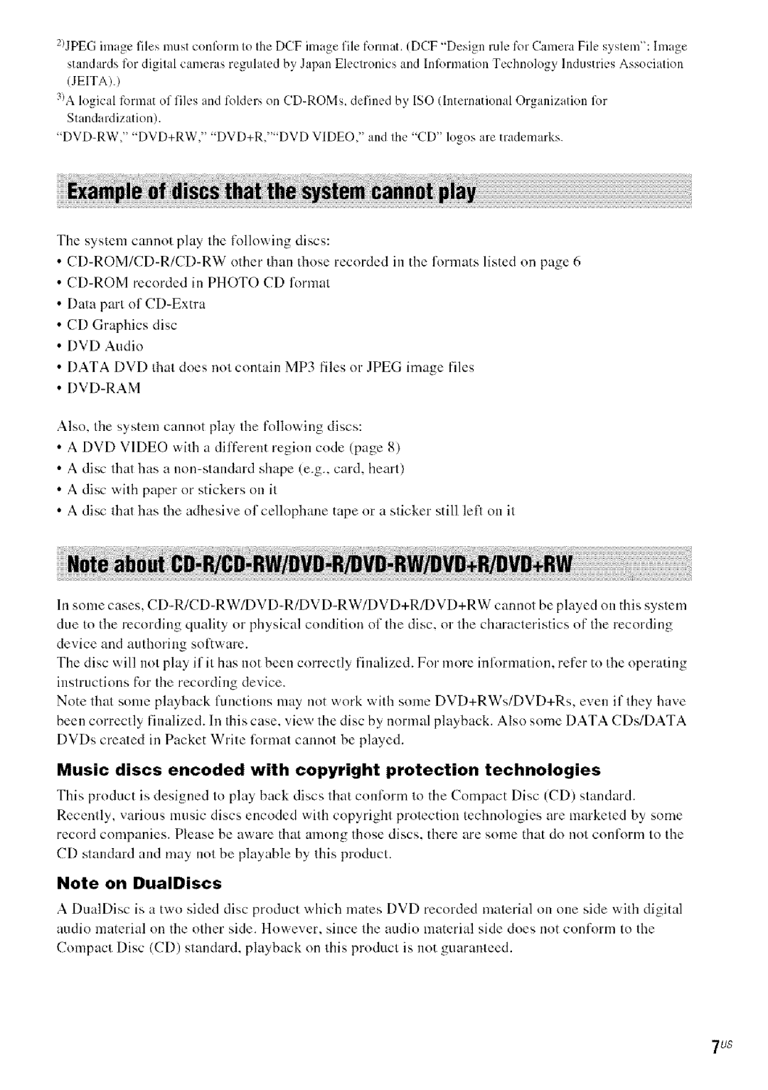 Sony HDX277WC, DAVHDX279W, HDX576WF manual Dvd-Ram, Music discs encoded with copyright protection technologies 