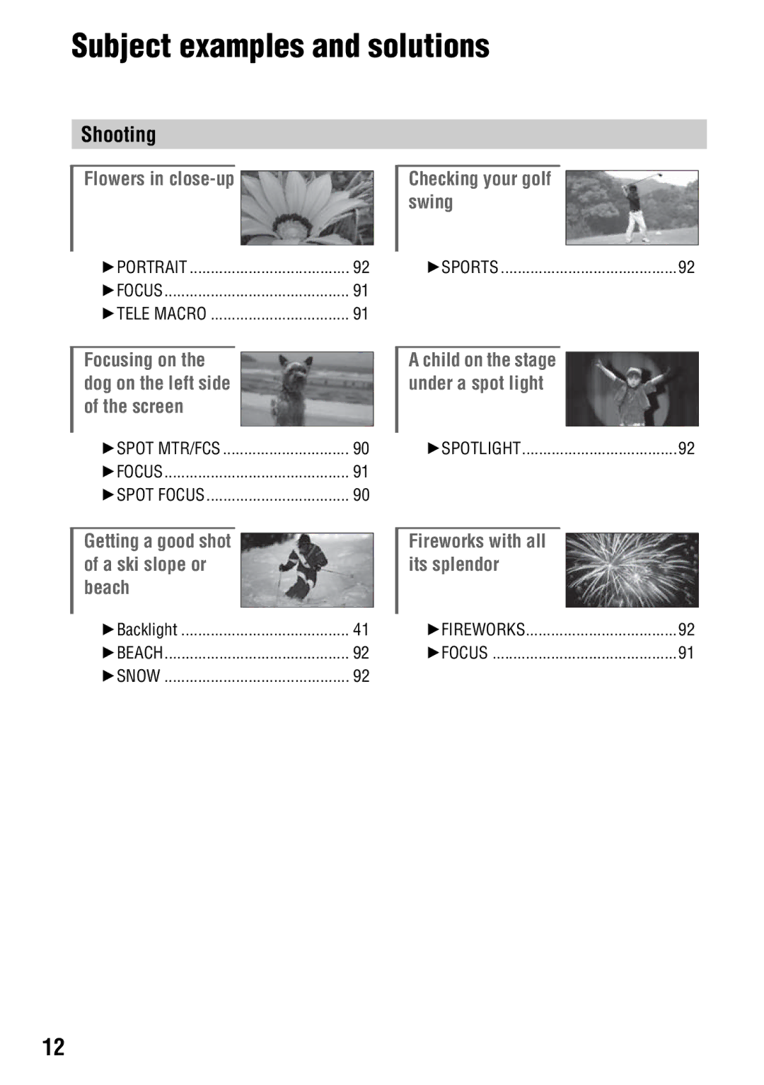 Sony DCR-DVD650, DCR-DVD850 manual Subject examples and solutions, Shooting 