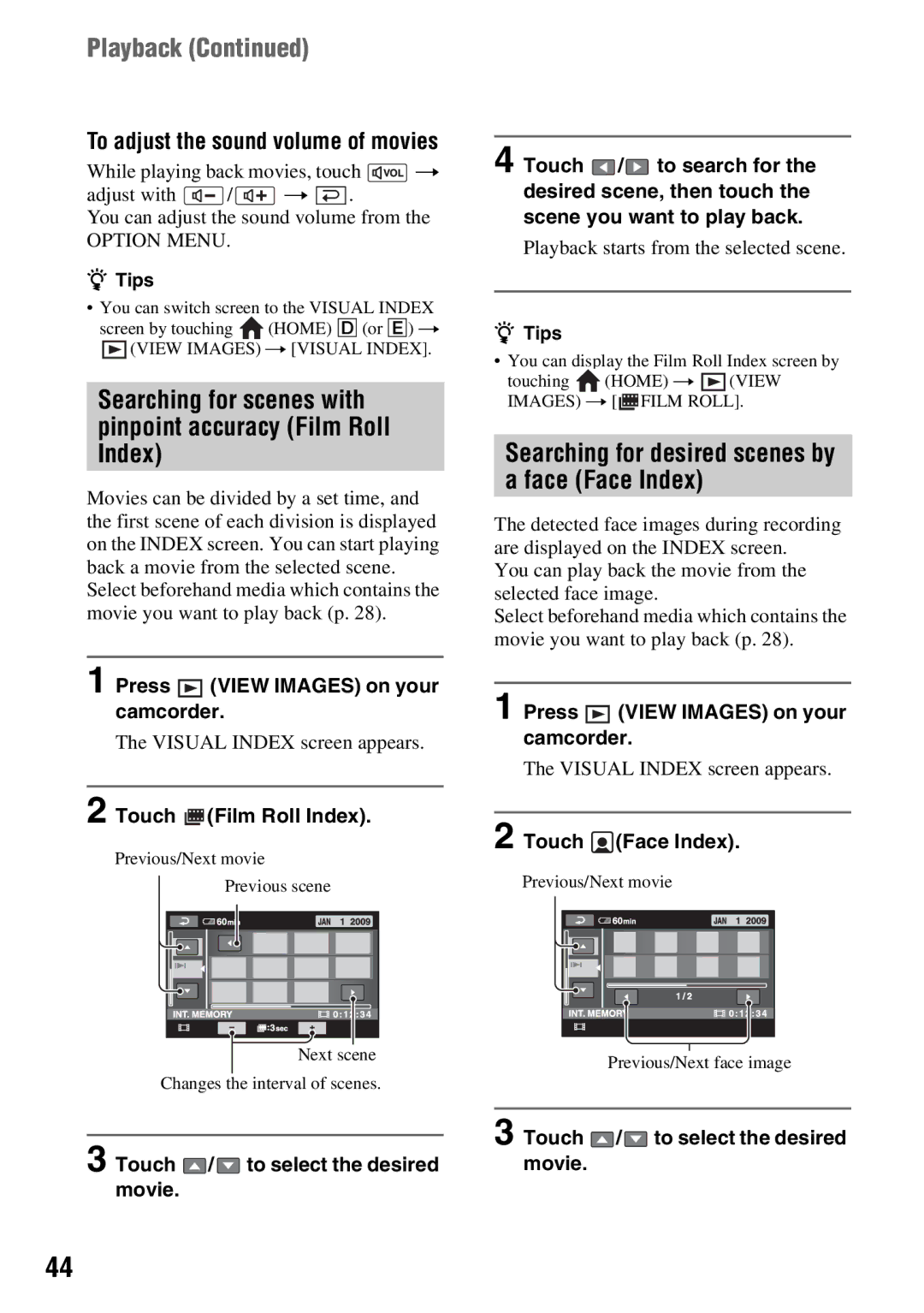 Sony DCR-DVD650, DCR-DVD850 manual Playback, Searching for scenes with pinpoint accuracy Film Roll Index 