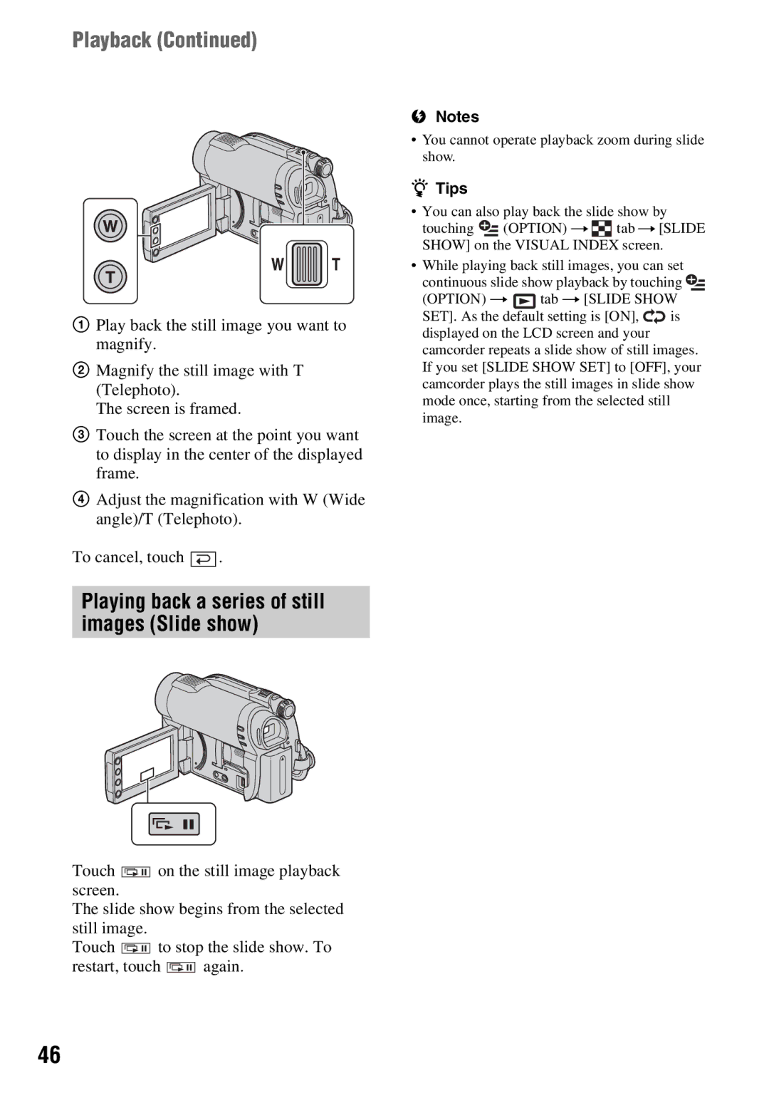 Sony DCR-DVD650, DCR-DVD850 manual Playing back a series of still images Slide show 