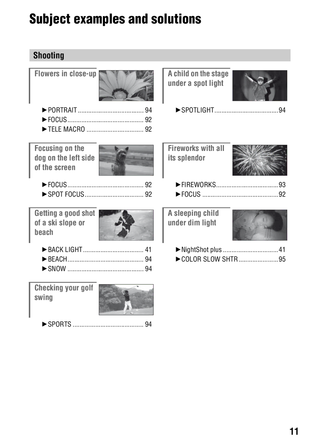 Sony DCR-DVD710 manual Subject examples and solutions, Shooting 