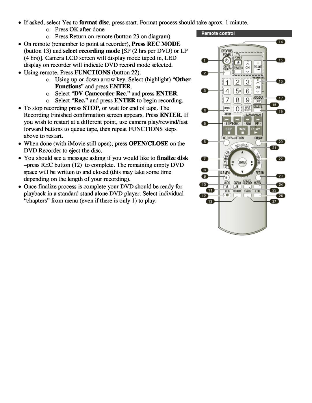 Sony DCR-HC21 manual o Press Return on remote button 23 on diagram, Using remote, Press FUNCTIONS button 